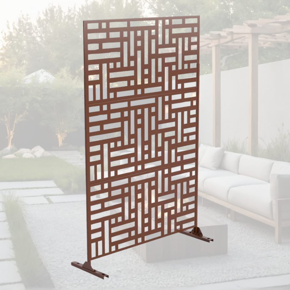 A decorative privacy panel on a patio